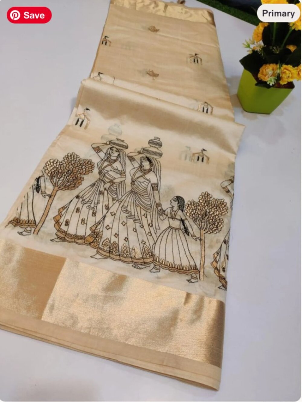 Golden Tushaar Silk Saree with Jewelry Purse & Bindi Gift | Onam Saree | South I